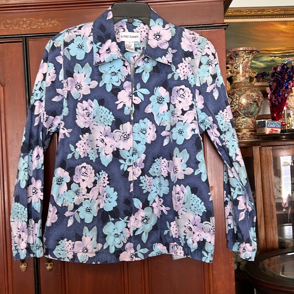 Floral Alfred Dunner Full Zipper Cute Flowered Bomber Jacket Size 10